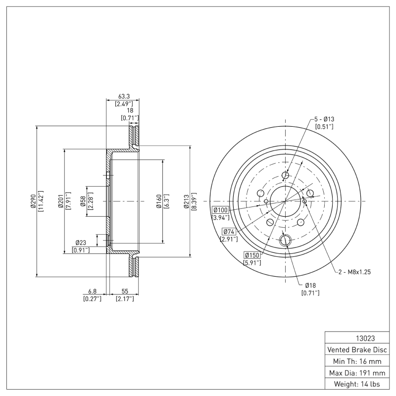 Scion FR-S Brake Rotor (1) - Rear - R1 Concepts - RNC Plain - `10-`25